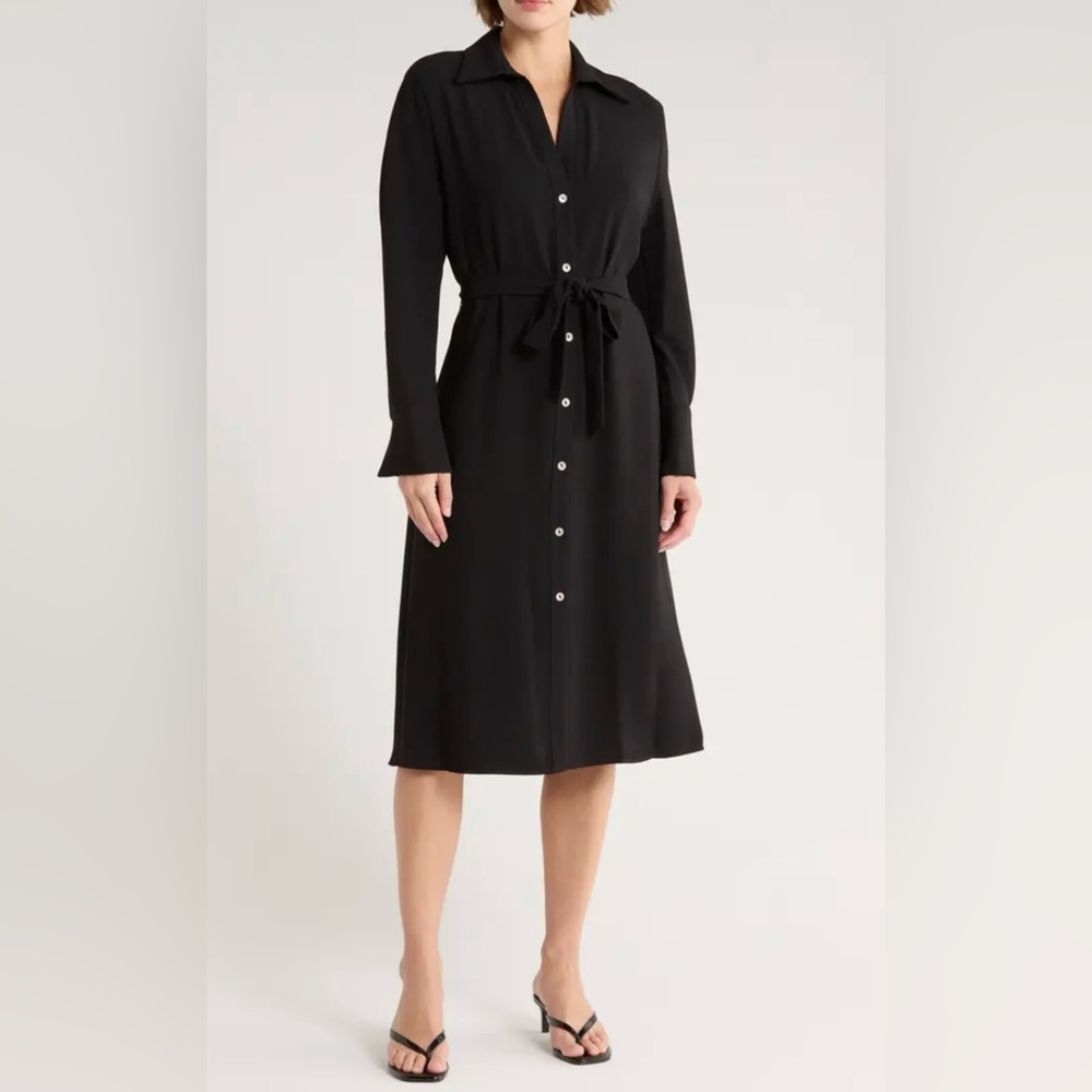 Vince Black Long Sleeve Shirt Dress